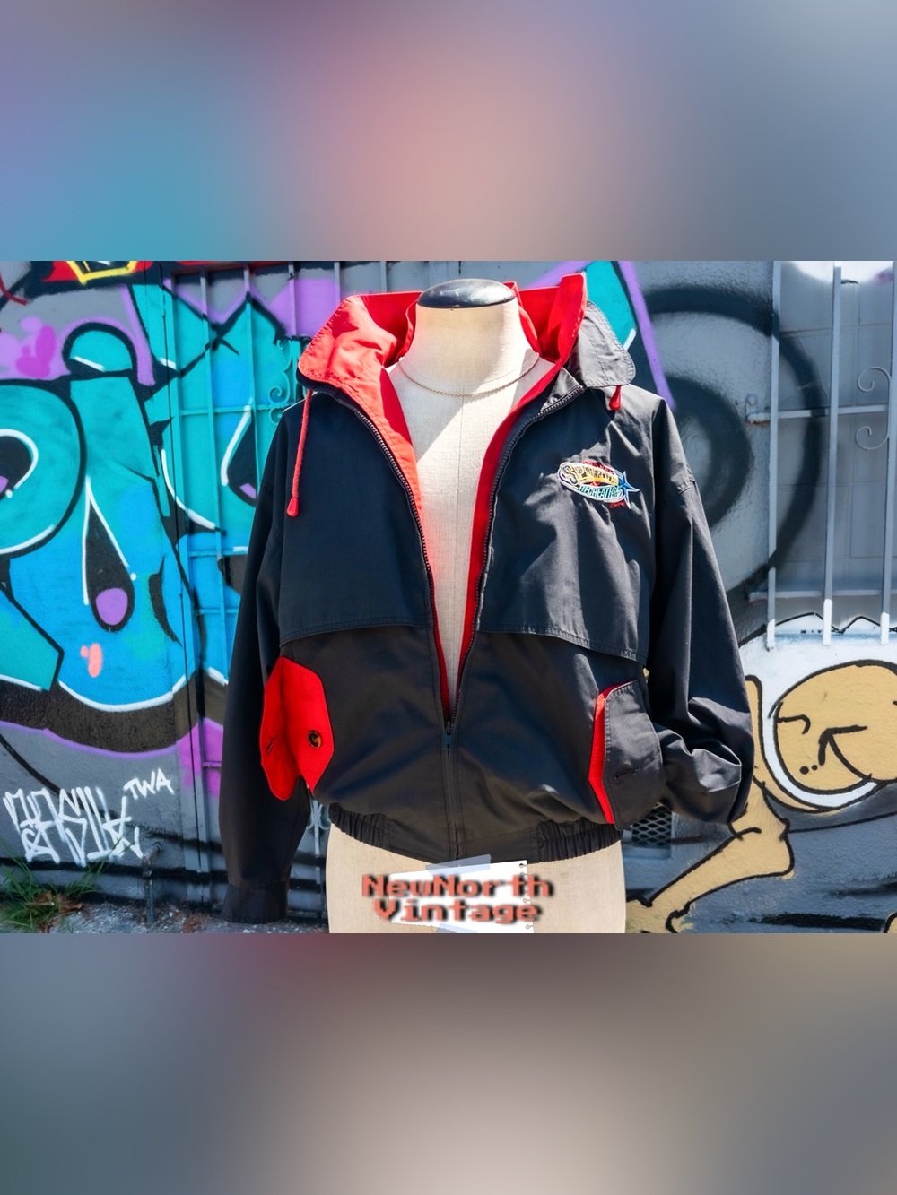 DISNEY SPORTS Vintage Windbreaker size Medium | Black & Red w/ Retro Embroidery